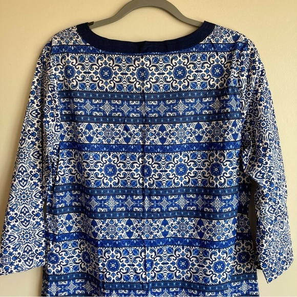 Land’s End Blue Tile Patterned Blue White Lightweight Dress M - Picture 9 of 9